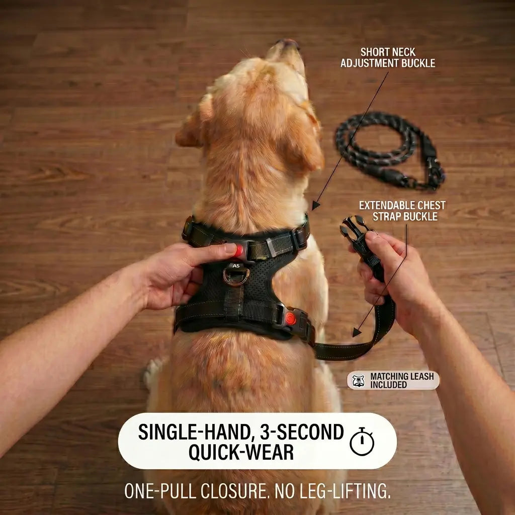 No Pull Durable Reflective No Choke Universal Dog Harness & Leash Set - 5FT Leash, Adjustable, Breathable, Easy On/Off, Waterproof for Hiking, Training, Safe Daily Walks, Puppy Use