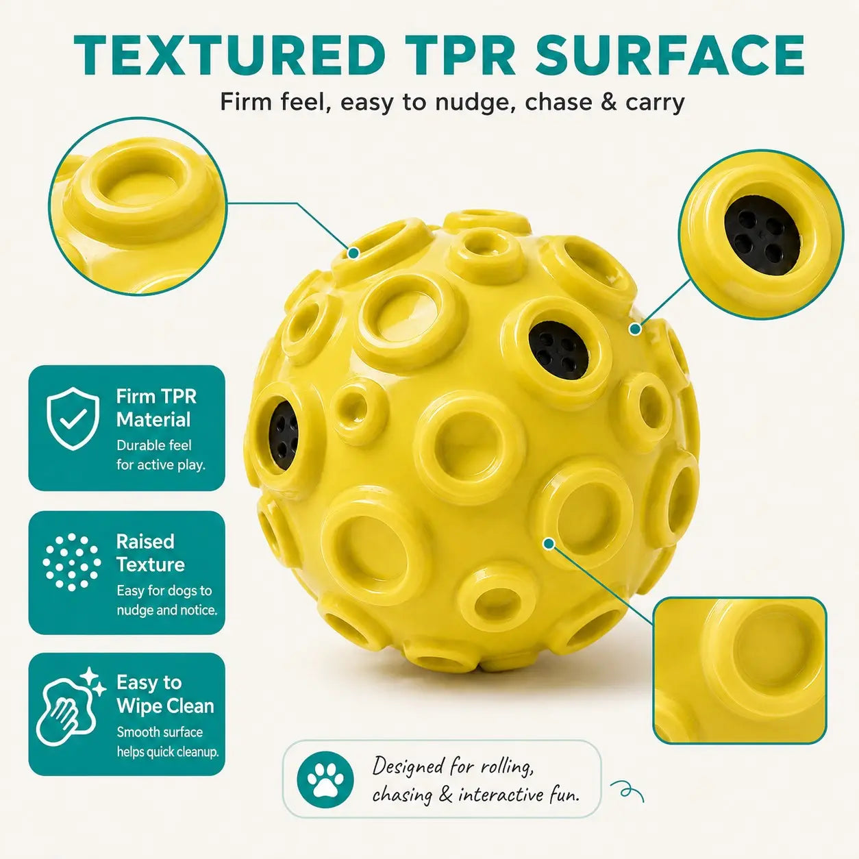 Dog Rolling Sound Ball, 4.72In Floating TPR Interactive Dog Toy for Medium & Large Dogs, Outdoor Fetch Ball for Chase, Water Play & Exercise