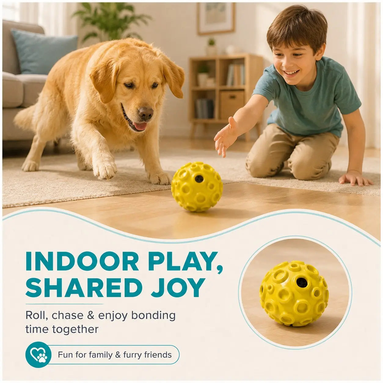Dog Rolling Sound Ball, 4.72In Floating TPR Interactive Dog Toy for Medium & Large Dogs, Outdoor Fetch Ball for Chase, Water Play & Exercise