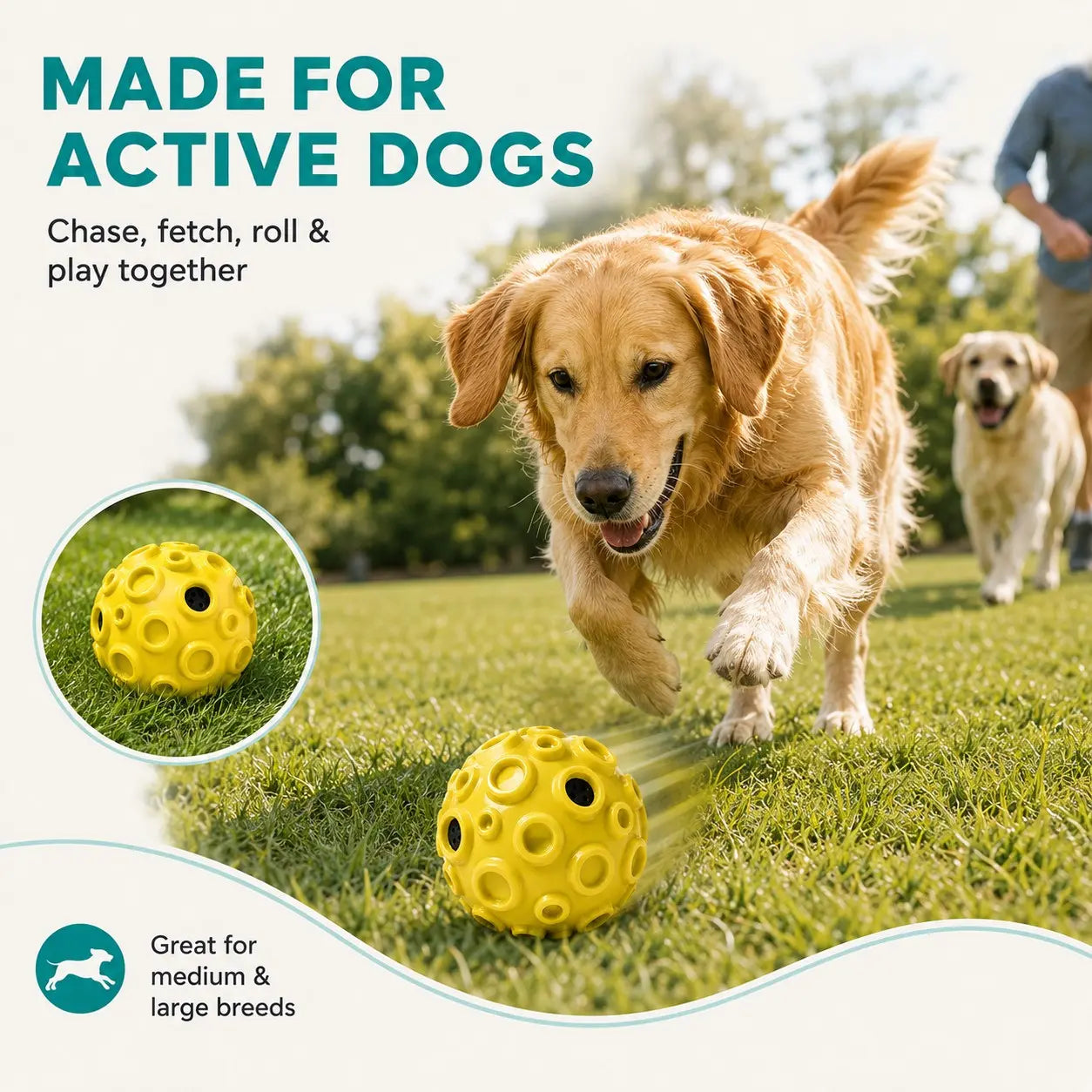 Dog Rolling Sound Ball, 4.72In Floating TPR Interactive Dog Toy for Medium & Large Dogs, Outdoor Fetch Ball for Chase, Water Play & Exercise